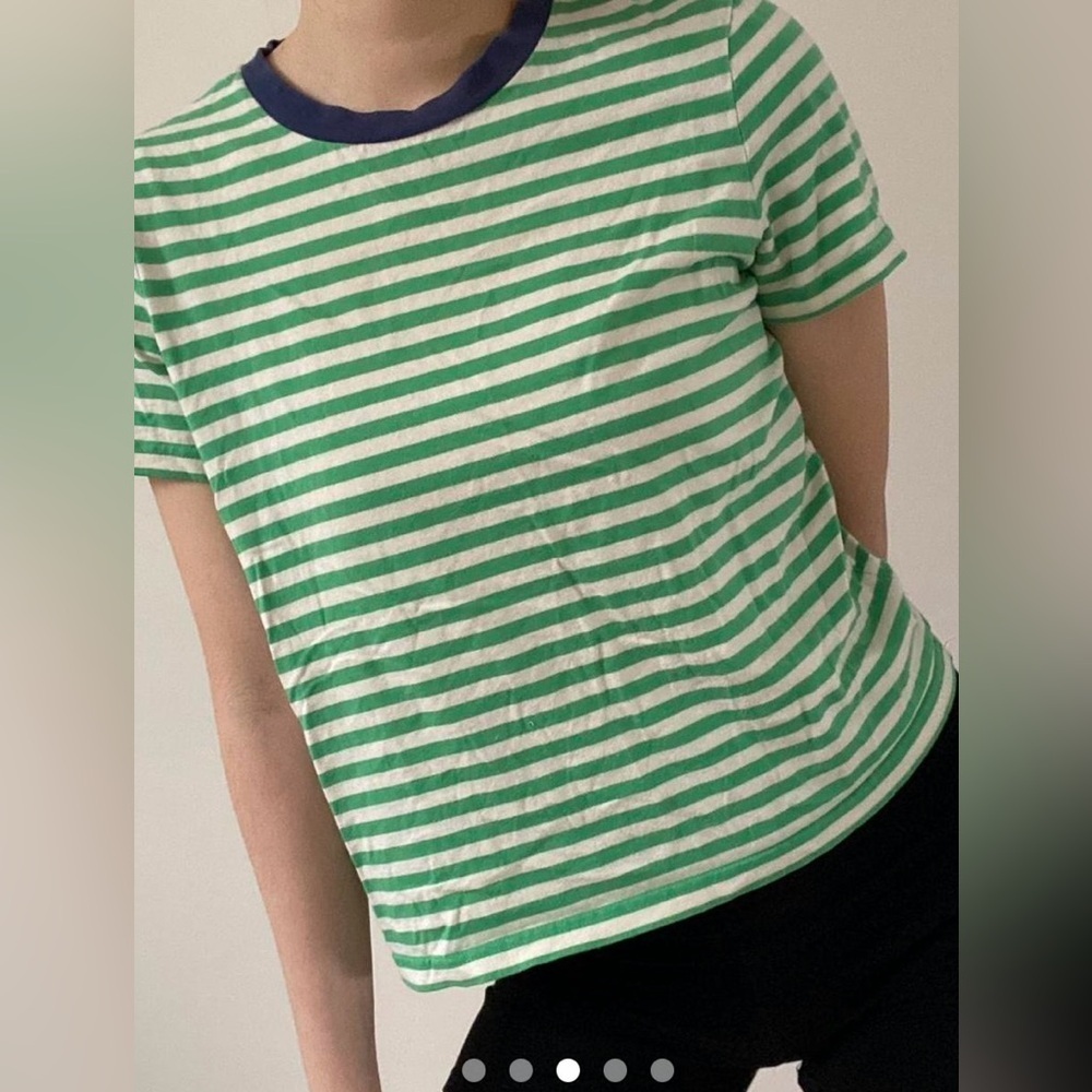 & Other Stories Cotton Green and White Striped Short Sleeve - Size 2